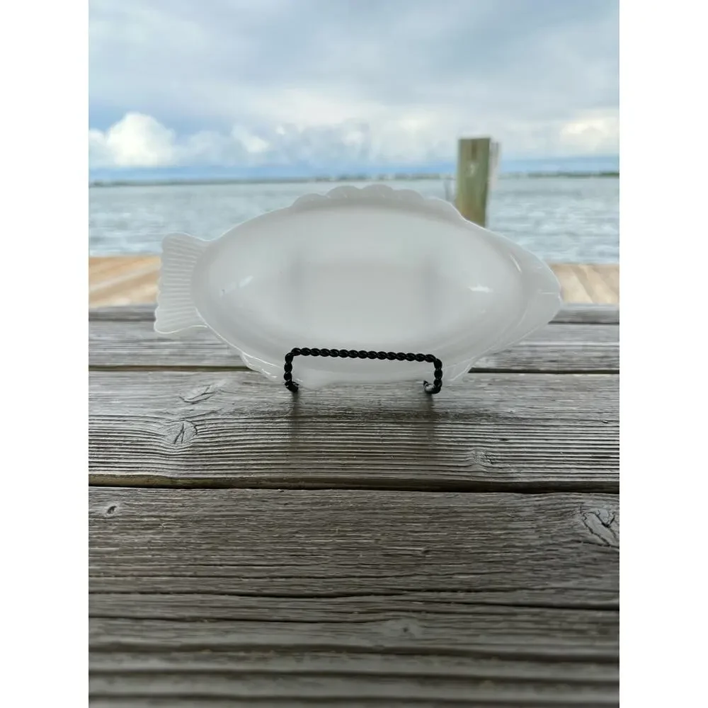Vintage Milk Glass Fish by Glasbake McKee, Fish Shape Baker, Seafood Dish 18